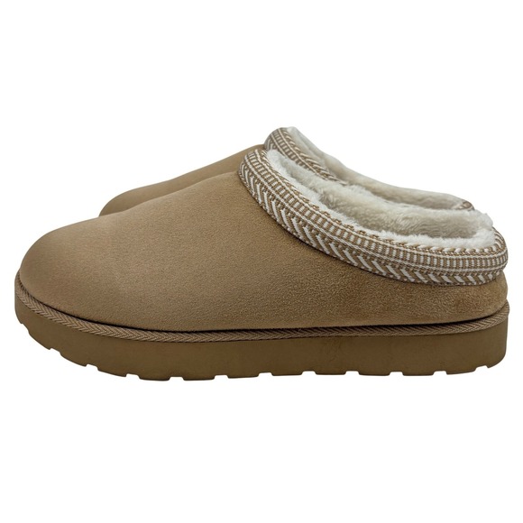 Makalu California Shoes - Makalu Faux Fur Lined Clog Slippers Womens 10 Tan Suede Look Platform Mule